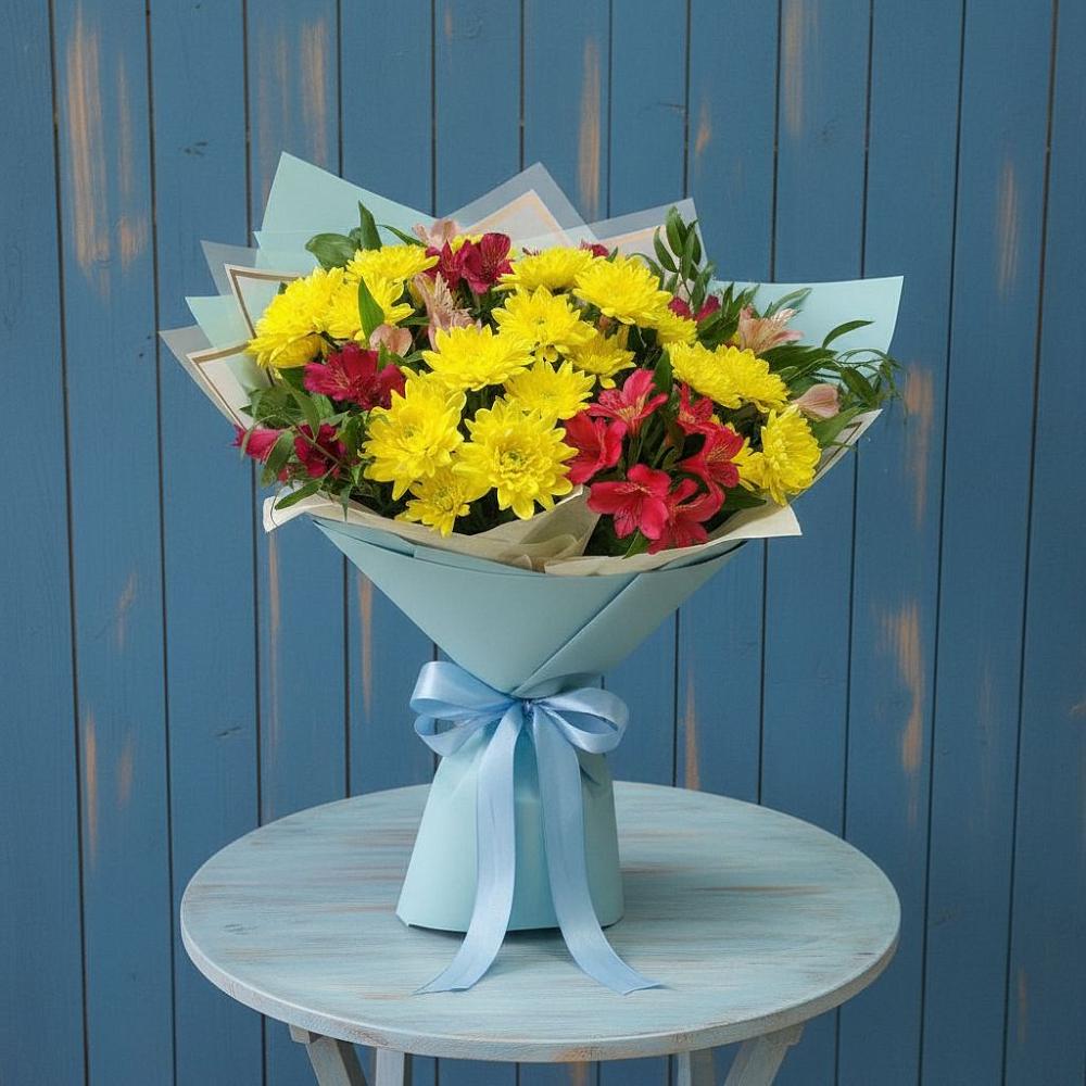 Букет цветов из: Альстромерии и Хризантемы в Ермолаево
