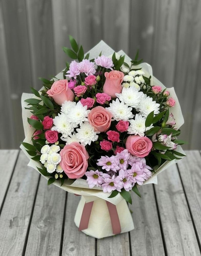 Букет цветов из: Альстромерии, Гвоздики, Розы и Хризантемы в Ермолаево
