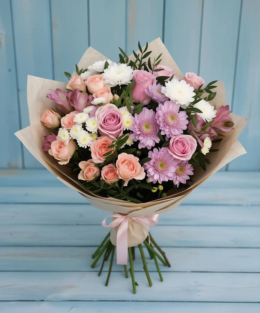 Букет цветов из: Хризантемы, Розы и Альстромерии в Ермолаево