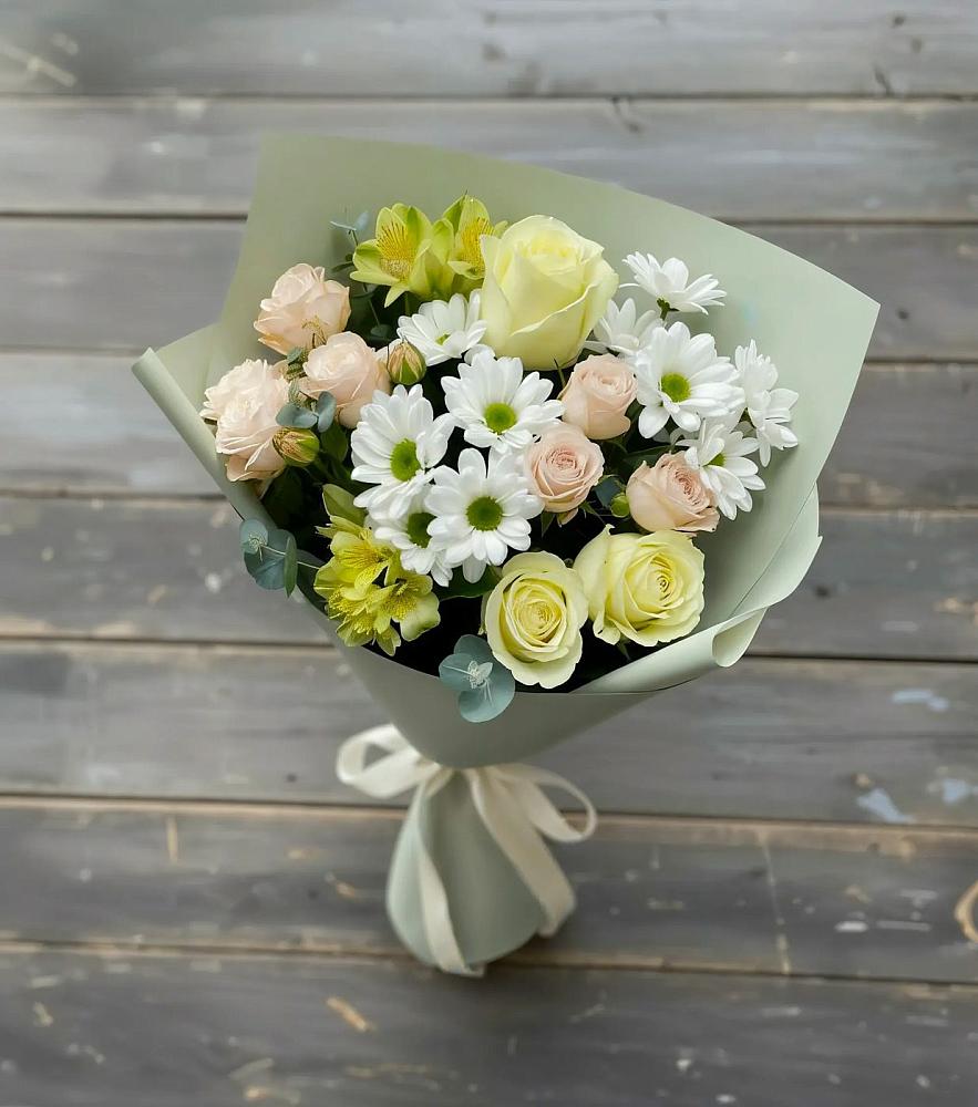 Букет цветов из: Альстромерии, Розы и Хризантемы в Ермолаево