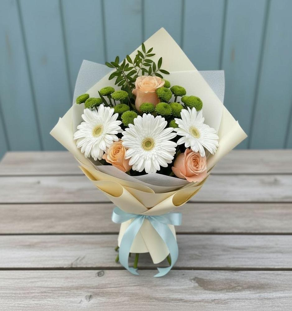 Букет цветов из: Герберы, Розы и Хризантемы в Ермолаево