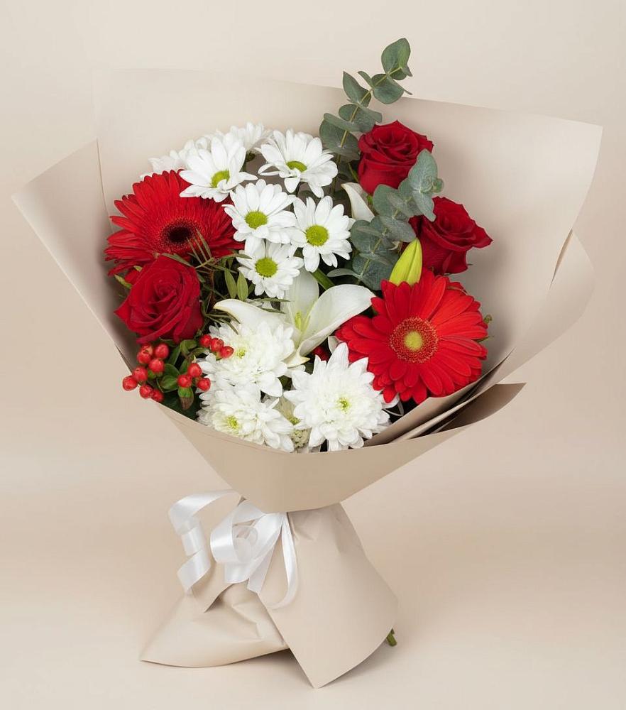 Букет цветов из: Розы, Хризантемы, Герберы и Лилии в Ермолаево