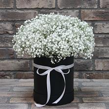 Цветочная композиция из Гипсофила в шляпной коробке в Ермолаево